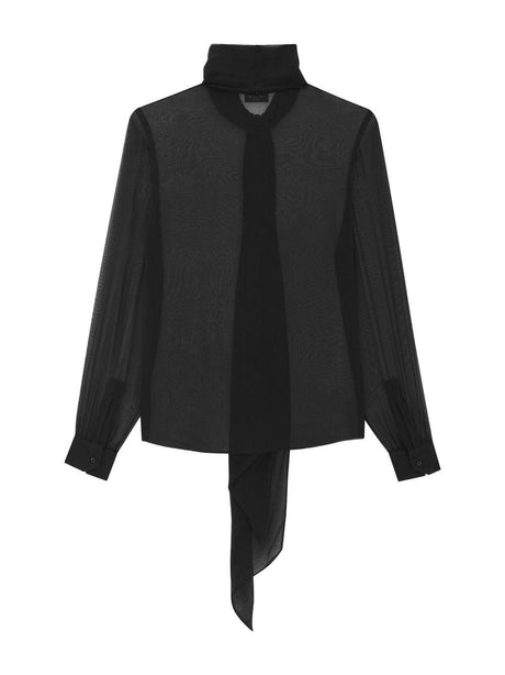 SAINT LAURENT Elegant Black Silk Blouse with Pussy-Bow for Women