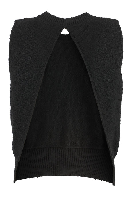 BOTTEGA VENETA Black Tank Top with Open Back and Ribbed Edges - SS23 Collection