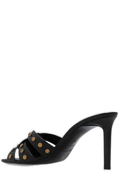 SAINT LAURENT Black Leather Interwoven Sandals with Antique Stud Detailing for Women (SS23)