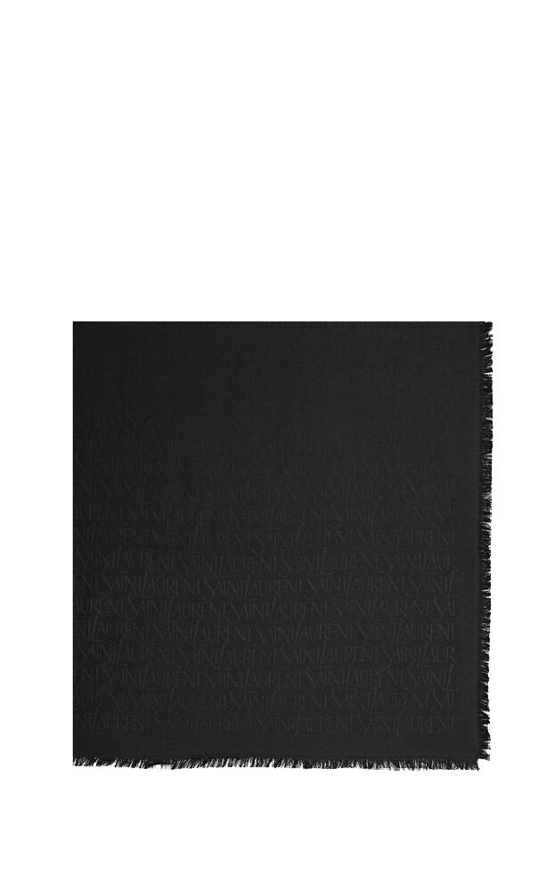 SAINT LAURENT Sienna-Coloured Silk and Wool Scarf with Logo Print and Frayed Edges for Women - FW23 Collection