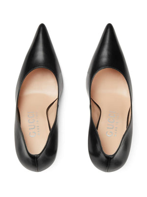 GUCCI Black Leather Pointed-Toe Pumps for Women - FW23 Collection