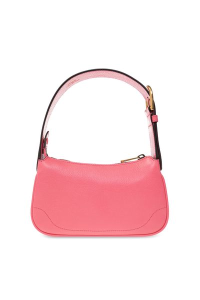 上品なピンクのミニレザーショルダーハンドバッグ - 女性用