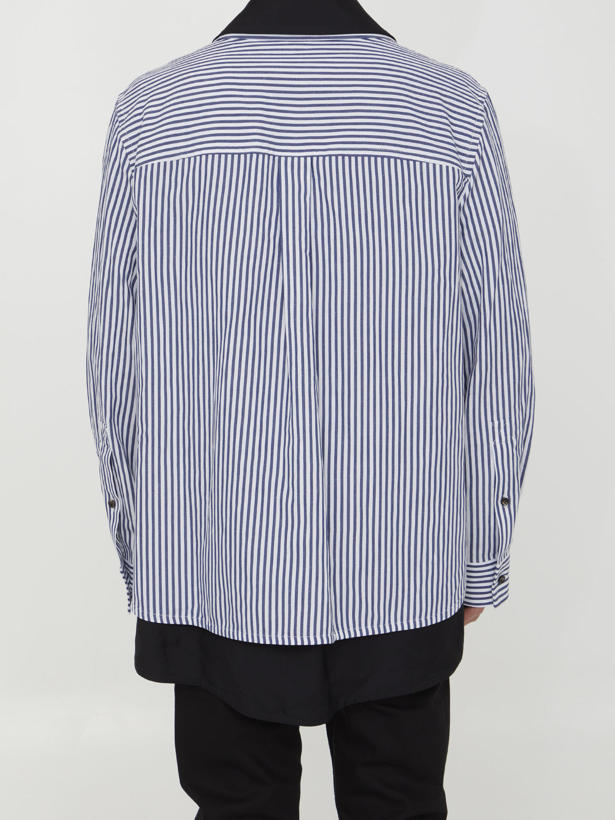 BOTTEGA VENETA Men's Blue and White Striped Oversized Double-Layer Shirt in Cotton and Linen