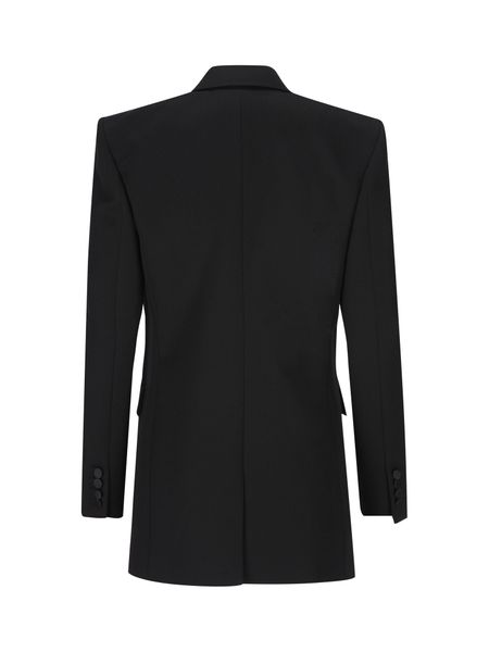 SAINT LAURENT Double-Breasted Wool Jacket with Satin Lapel Collar for Women - FW23 Collection