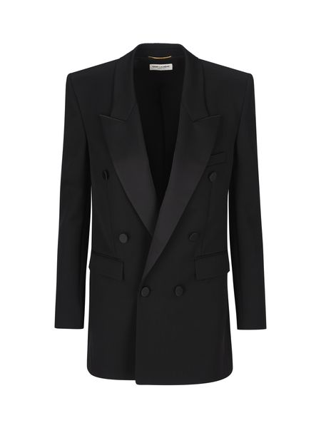 ウールダブルブレストジャケット-SATINラペルカラー女性用-FW23コレクション