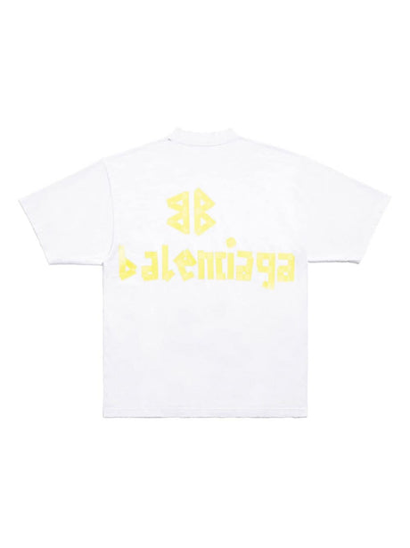 White Cotton T-Shirt with Logo-Tape Detailing and Print