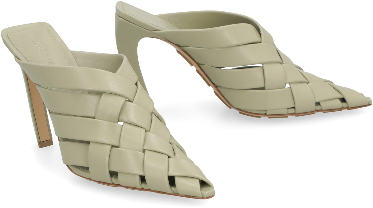 BOTTEGA VENETA Intreccio Motif Leather Sandals with Pointy Toe and Rubber Studs for Women