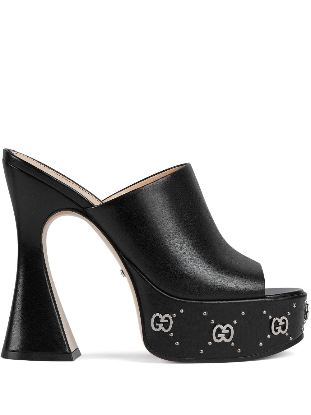 Black Platform Pumps with Stud Detailing and Open Toe for Women