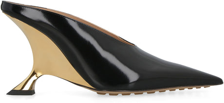 BOTTEGA VENETA Women's Pointy Toe Leather Flats with Mirror Effect Block Heel and Rubber Studs