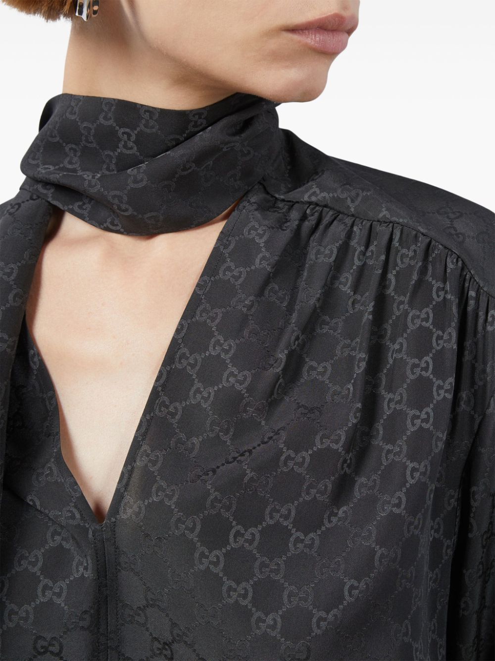 GUCCI Black Silk Blouse with Bow Detail