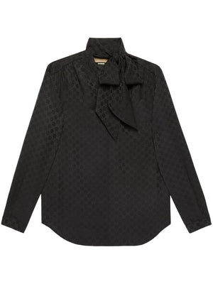 GUCCI Black Silk Blouse with Bow Detail