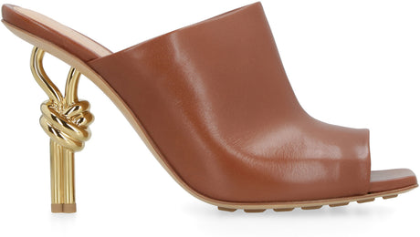 BOTTEGA VENETA Luxurious Brown Leather Flat with Gold-Tone Heel for Women