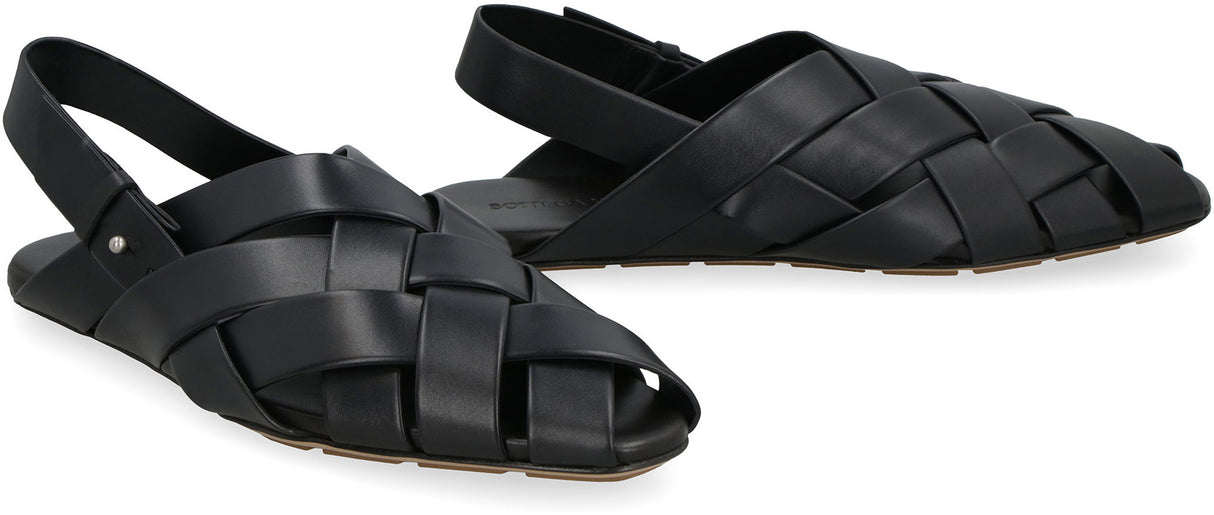 BOTTEGA VENETA Intreccio Motif Leather Slippers with Ankle Strap for Men - Season SS23