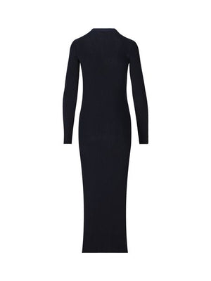 Blue Ribbed Viscose Knit Long Cardigan Dress for Women - SS23