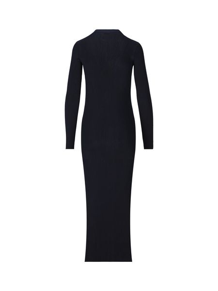 SAINT LAURENT Long Blue Ribbed Viscose Knit Cardigan Dress for Women