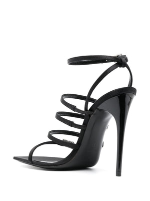 Stunning Black Satin Sandals with Rhinestone Straps and Stiletto Heel for Women