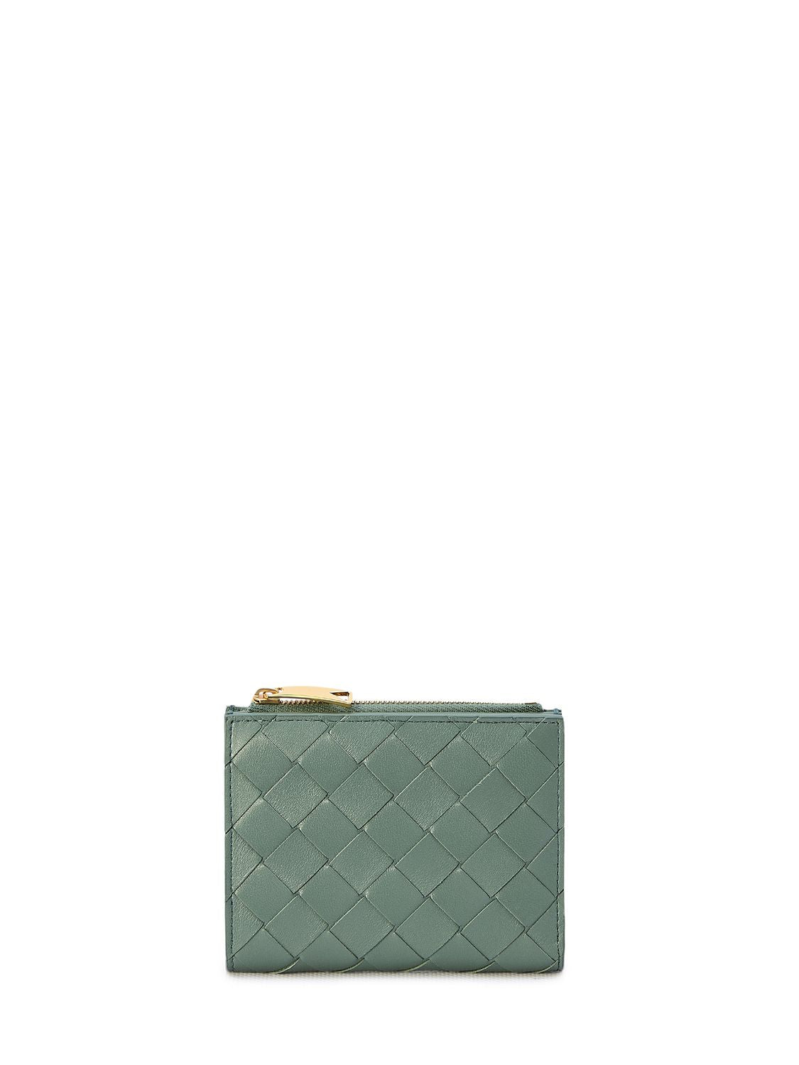 スタイリッシュでコンパクトな女性用グリーンレザーの二つ折り財布