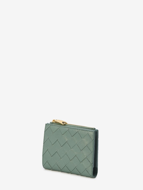 スタイリッシュでコンパクトな女性用グリーンレザーの二つ折り財布