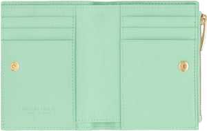 Intrecciato Green Leather Bi-Fold Wallet for Women - FW23 Collection