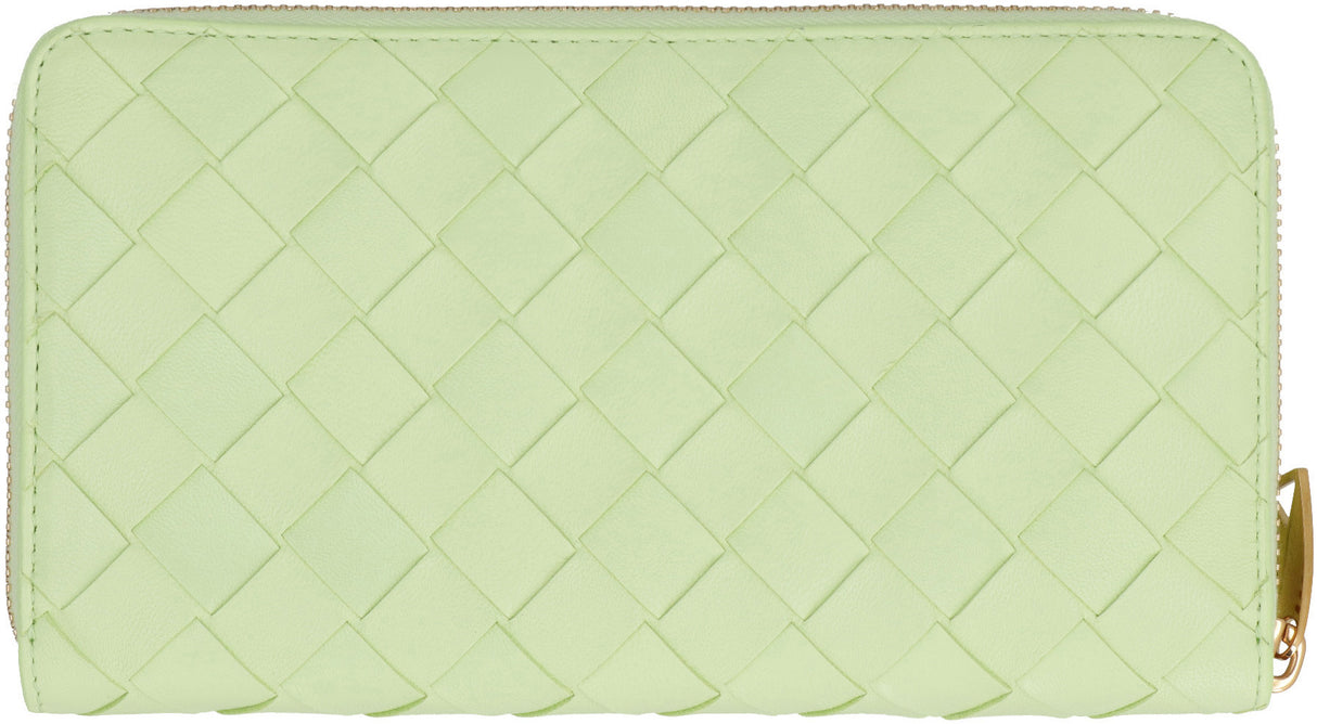 Bóp ví xách tay dệt Intrecciato mầu xanh cho nữ