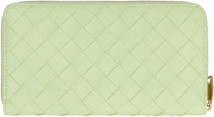 Green Woven Leather Zip Around Wallet for Women from FW23 Collection