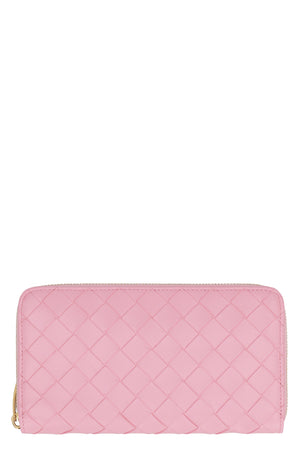 BOTTEGA VENETA Leather Zip-Around Wallet in Pink for Women - SS24 Collection