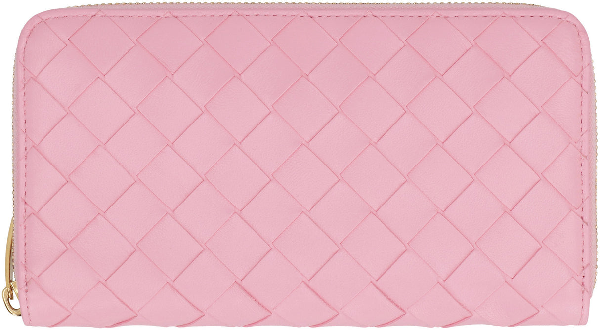 BOTTEGA VENETA Leather Zip-Around Wallet in Pink for Women - SS24 Collection