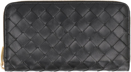 Intrecciato Leather Wallet for Women - Black
