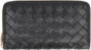 Intrecciato Leather Wallet for Women - Black