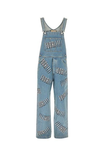 GUCCI Men's Blue Printed Denim Dungarees for SS23