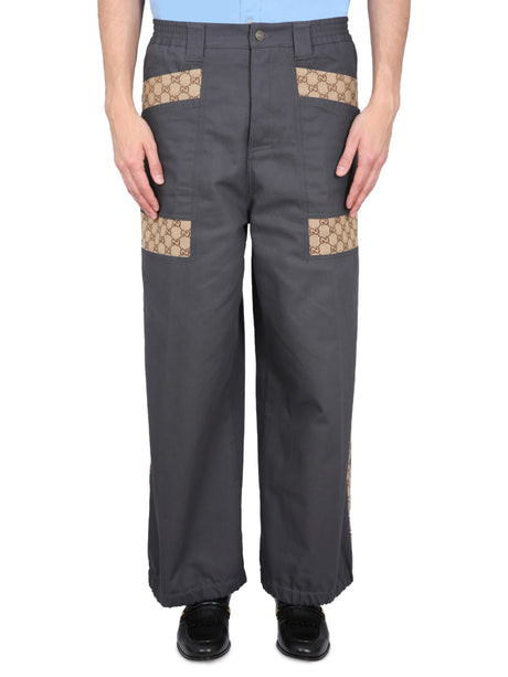 GUCCI Cotton Fabric Pants with GG Inserts