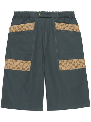 GUCCI Blue-Grey Jacquard Monogram Bermuda Shorts for Men