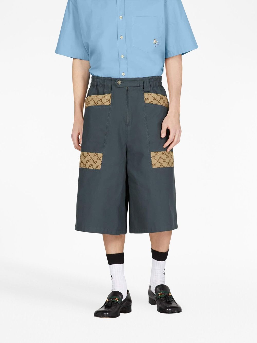 GUCCI Blue-Grey Jacquard Monogram Bermuda Shorts for Men