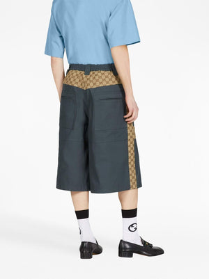 GUCCI Blue-Grey Jacquard Monogram Bermuda Shorts for Men