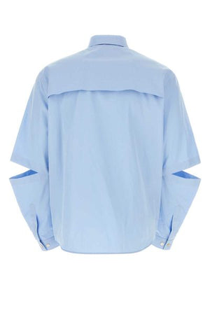 Light Blue Poplin Shirt with Detachable Sleeves for Women
