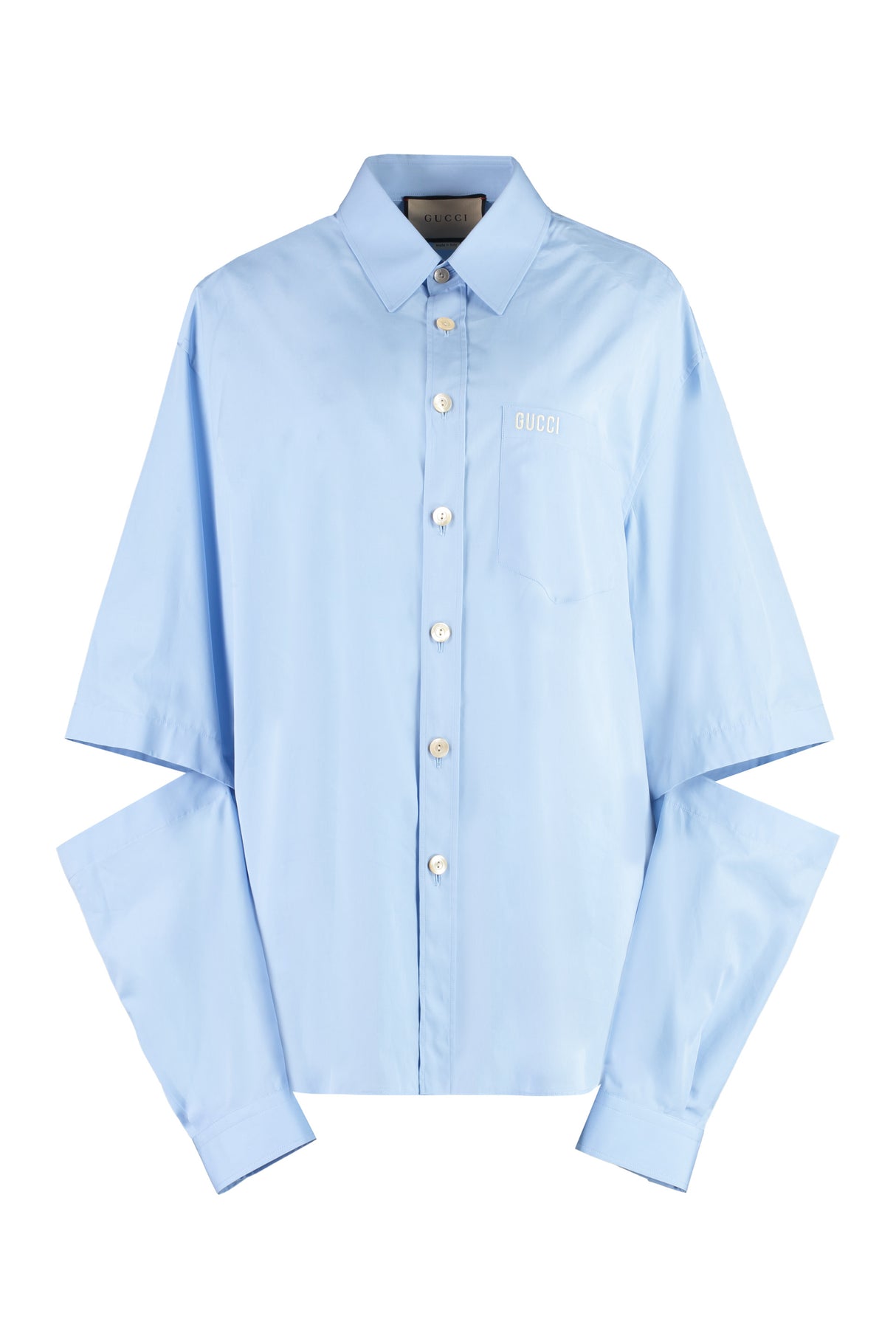 GUCCI Women's Detachable Sleeve Cotton Shirt in Light Blue