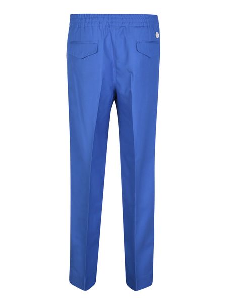 Blue Wool Trousers with Leather Details - FW23 Collection