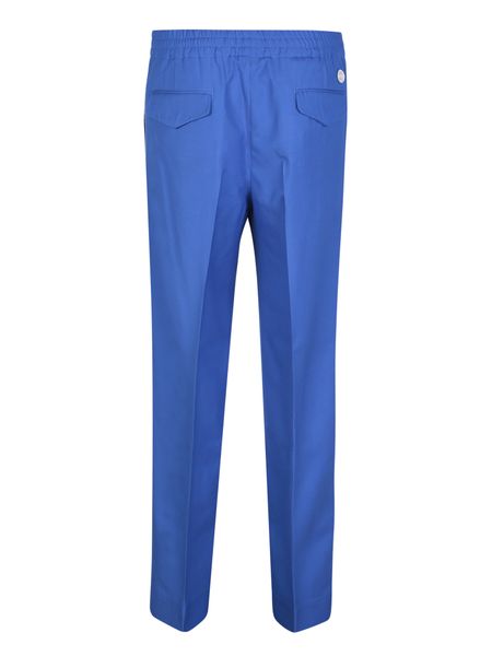 GUCCI Men's Blue Wool Trousers with Leather Details