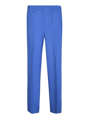 Blue Wool Trousers with Leather Details - FW23 Collection