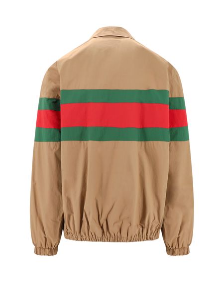 Men's Cotton Jacket with Green-Red-Green Detail in Brown