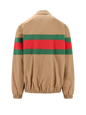 Saddle Brown Cotton Jacket with Green-Red-Green Web Detail
