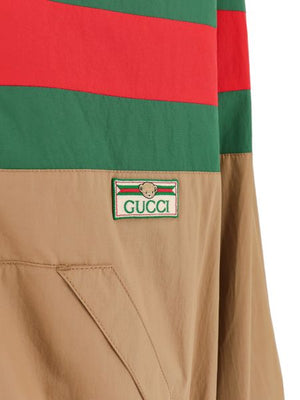 GUCCI Brown Zippered Cotton Jacket with Green-Red-Green Web Detail for Men