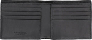 Black Intrecciato Pattern Leather Bi-Fold Wallet