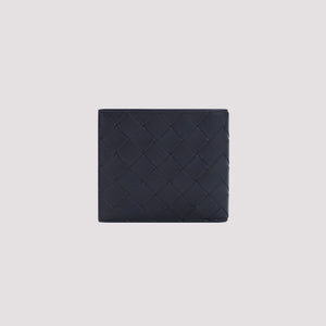 Black Intrecciato Pattern Leather Bi-Fold Wallet