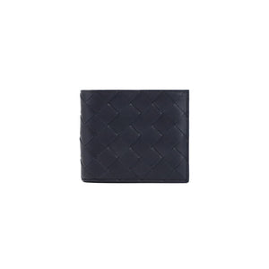 Black Intrecciato Pattern Leather Bi-Fold Wallet