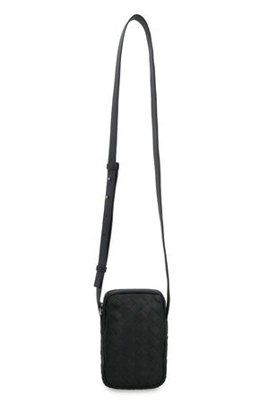 BOTTEGA VENETA Black Calfskin Crossbody Handbag with Intrecciato Pattern for Men