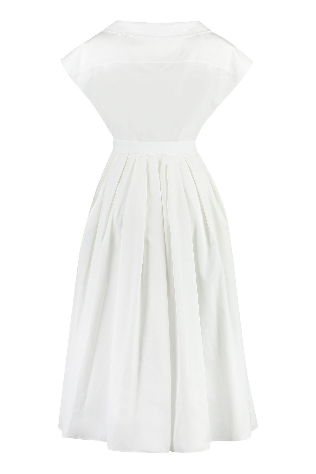 White Dress with Pleated Detail and Classic Collar for Women