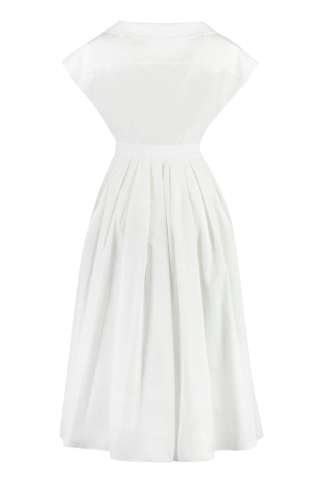 White Dress with Pleated Detail and Classic Collar for Women