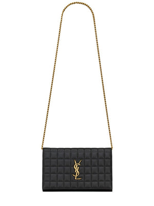 SAINT LAURENT Modern Quilted Black Pouch Handbag for Women