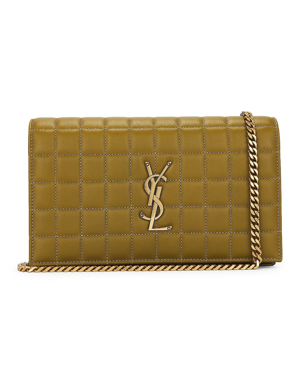 SAINT LAURENT Olive Acolchado Pouch Handbag for Women SS24